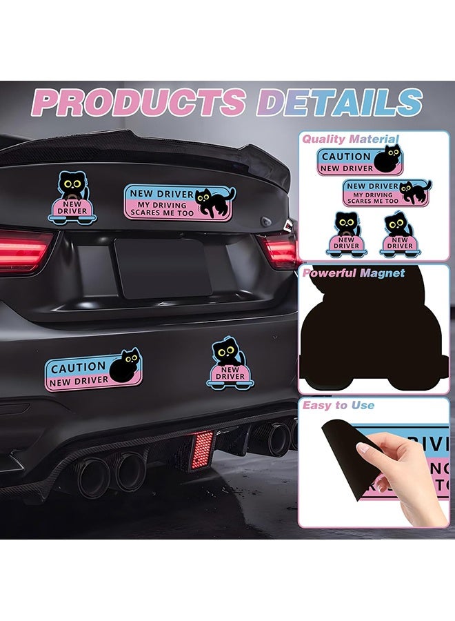 Wffo 4Pcs Black Cat New Driver Car Magnet Sticker Safety Sign, Cute Shivering Cat Student Driver Sign for Car Bumper, Funny Cartoon Nervous Caution Reusable Supplies - Image 5